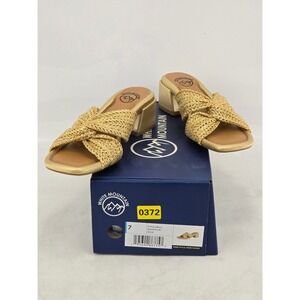 White Mountain Mills Sandals Women 7 Gold Woven Block Heel Slide - New